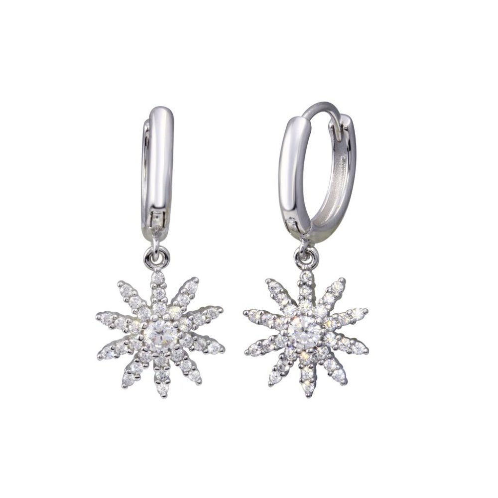 Sterling Silver 925 Rhodium Plated Sun Clear CZ Huggies Hoop Earrings - Picture 2 of 5